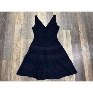 Lauren Ralph Lauren Navy Blue Lace Tiered V-Neck Sleeveless Cocktail Dress 12